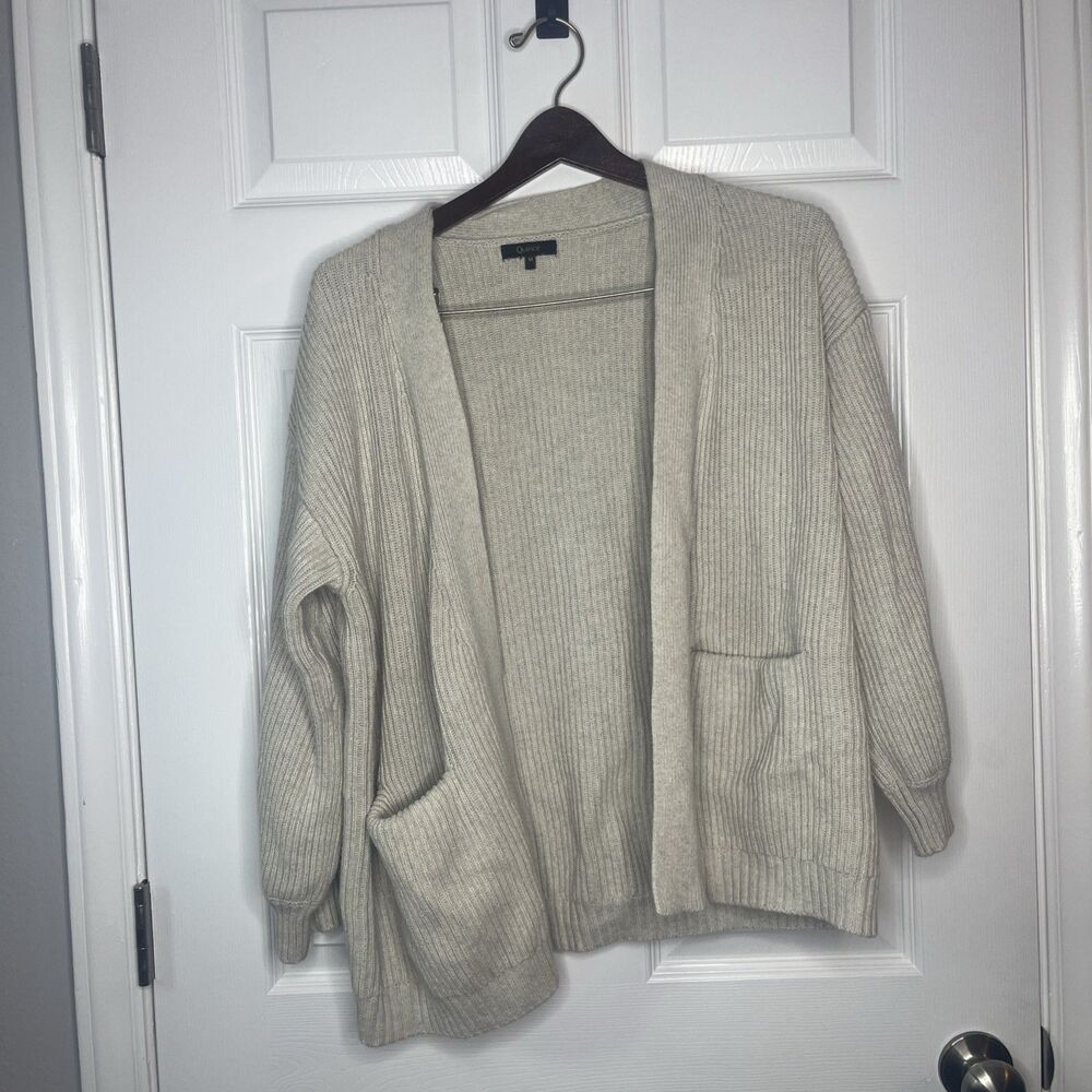 Quince 100% Organic Cotton Oversized Cardigan Sweater Lantern Sleeves Relaxed